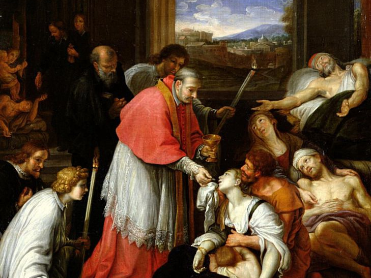 Пьер Миньяр. Санкт-Карло Борромео даёт таинственное лекарство от чумы жертвам в Милане в 1576 году  (фрагмент)