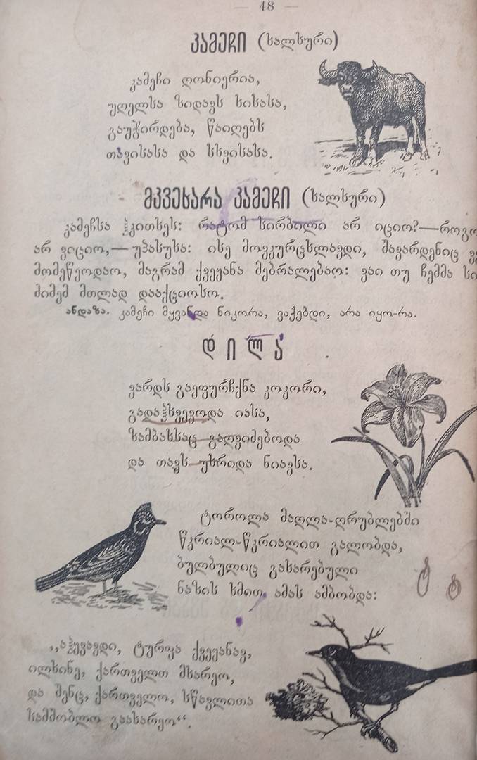 Стихотворение Сталина «Утро» в грузинском букваре «Дэда эна». Издание 1916 года