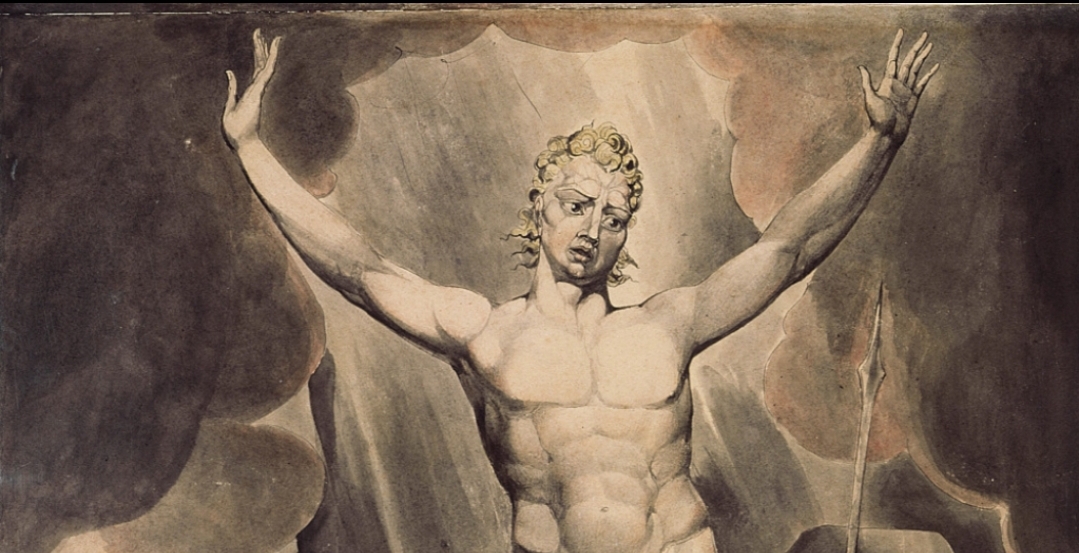 Уильям Блейк. Сатана поднимает ангелов на бунт. Иллюстрации к поэме Мильтона «Потерянный рай» (фрагмент). 1808
