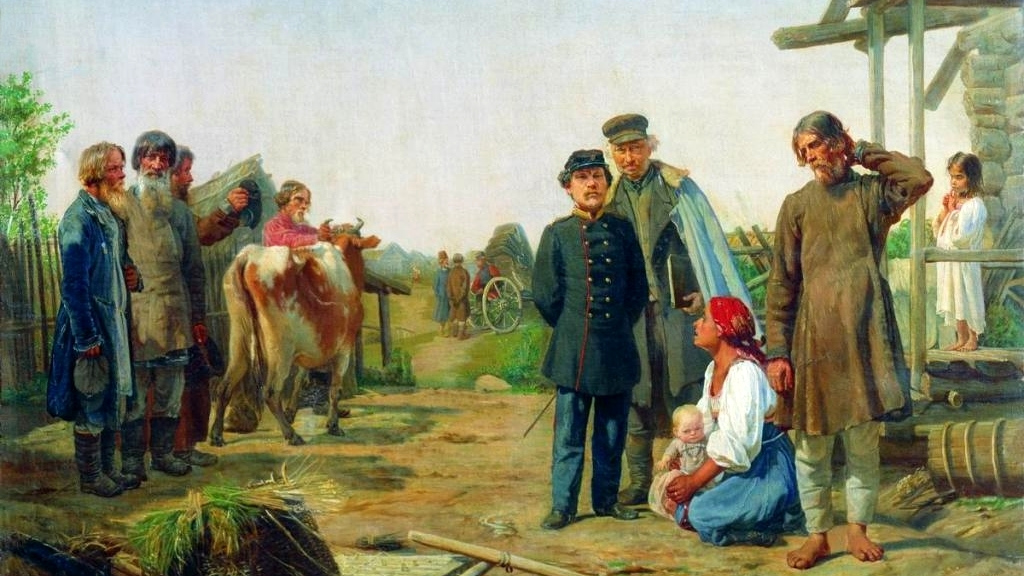 Алексей Карзухин. Сбор недоимок (фрагмент). 1868