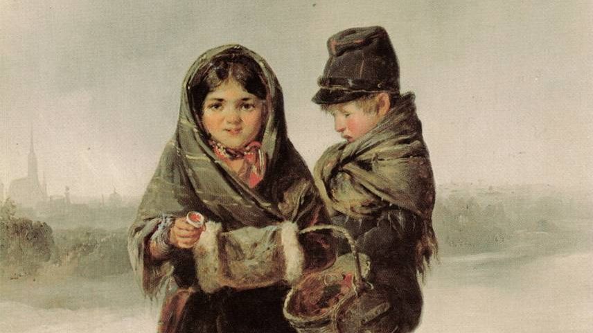 Маттиас Ранфтл. Нищие дети (фрагмент). 1852 г.
