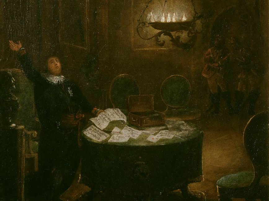 Пер Хёрберг. Президент Густав Адольф Рейтерхольм открывает письма в Арменцке в Стокгольмском замке в 1794 году (фрагмент)