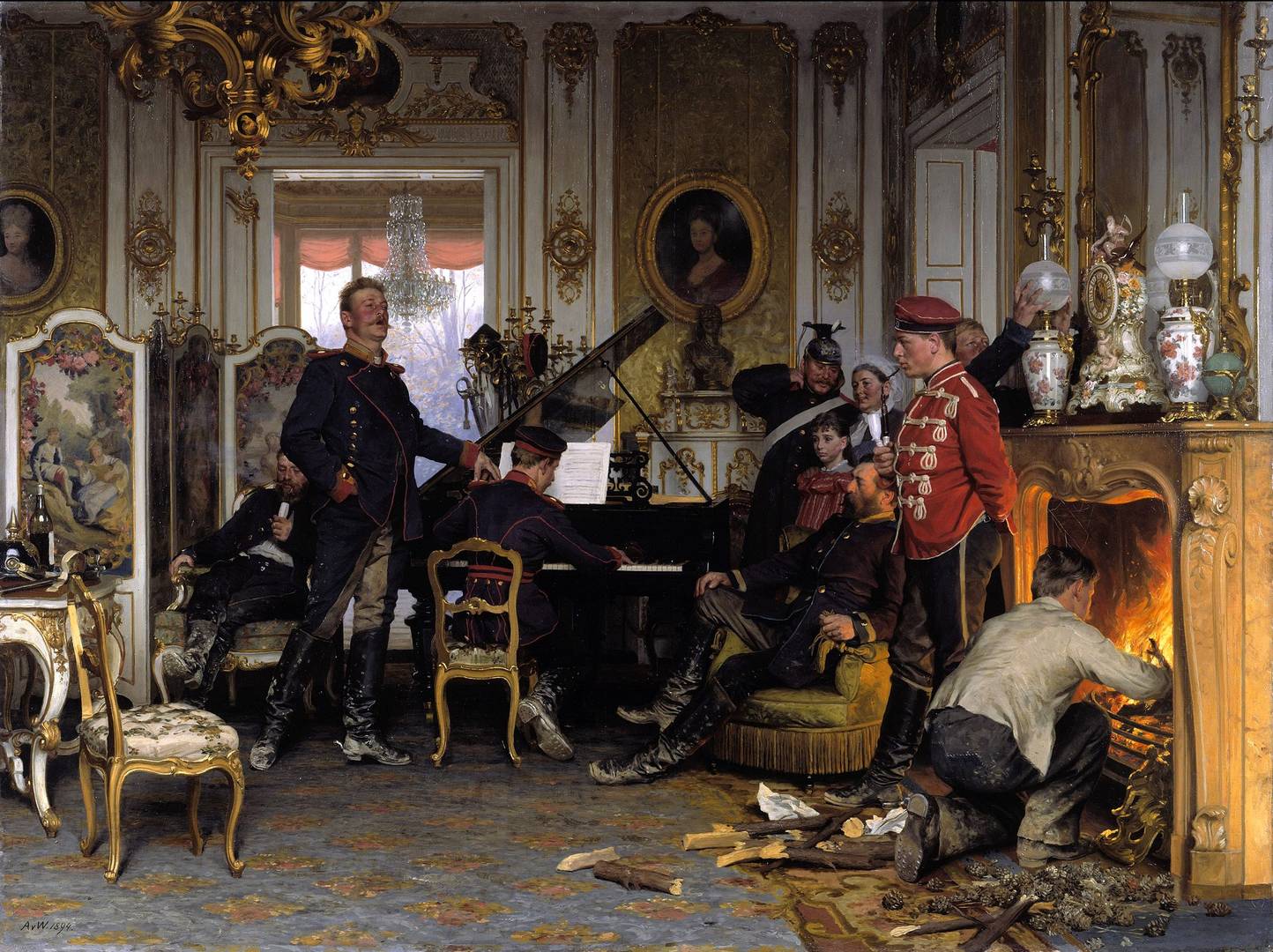 Антон фон Вернер. Военные на постое в пригороде Парижа. 1894