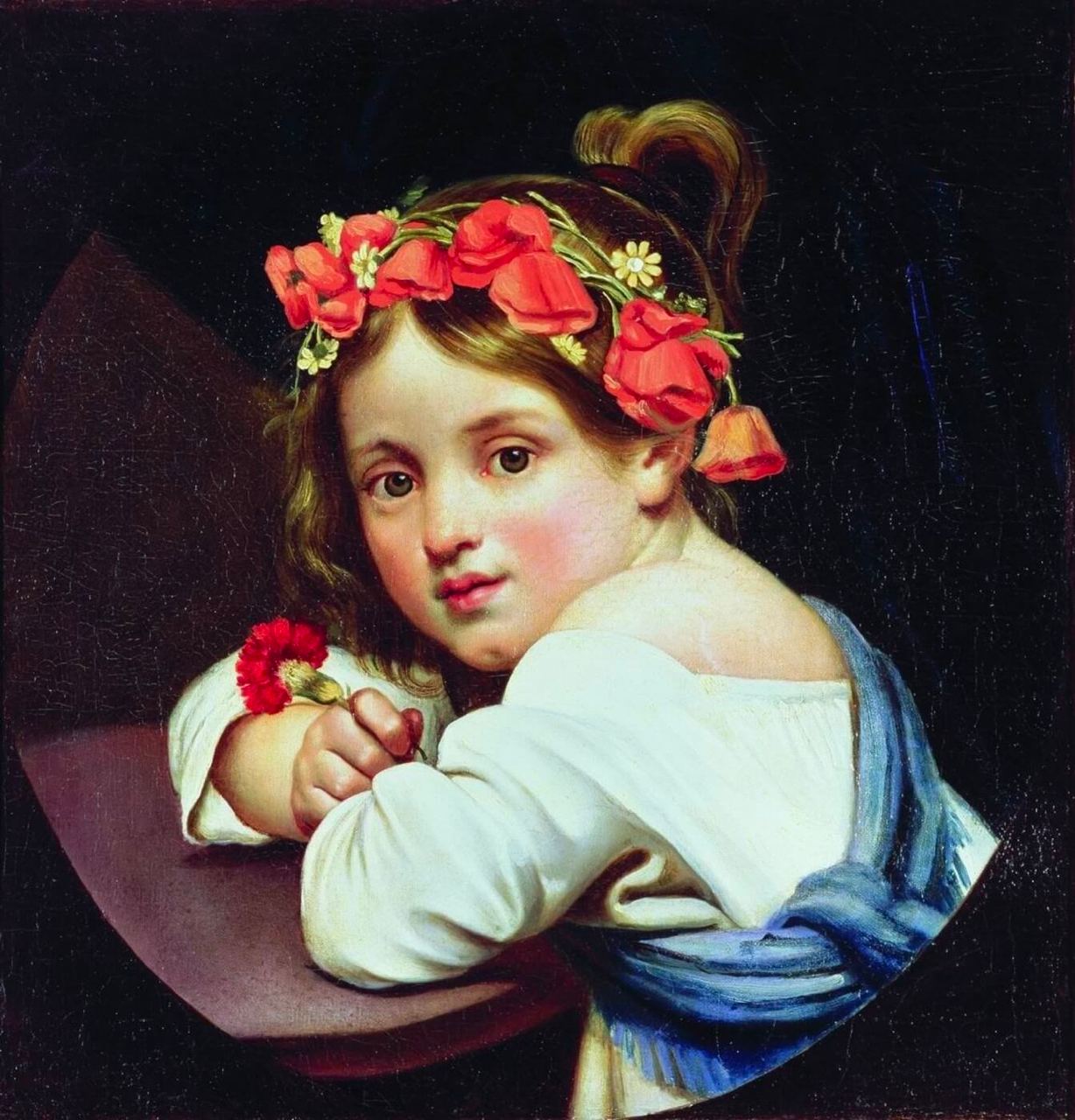 Орест Кипренский «Девочка в маковом венке с гвоздикой в руке» (1819)