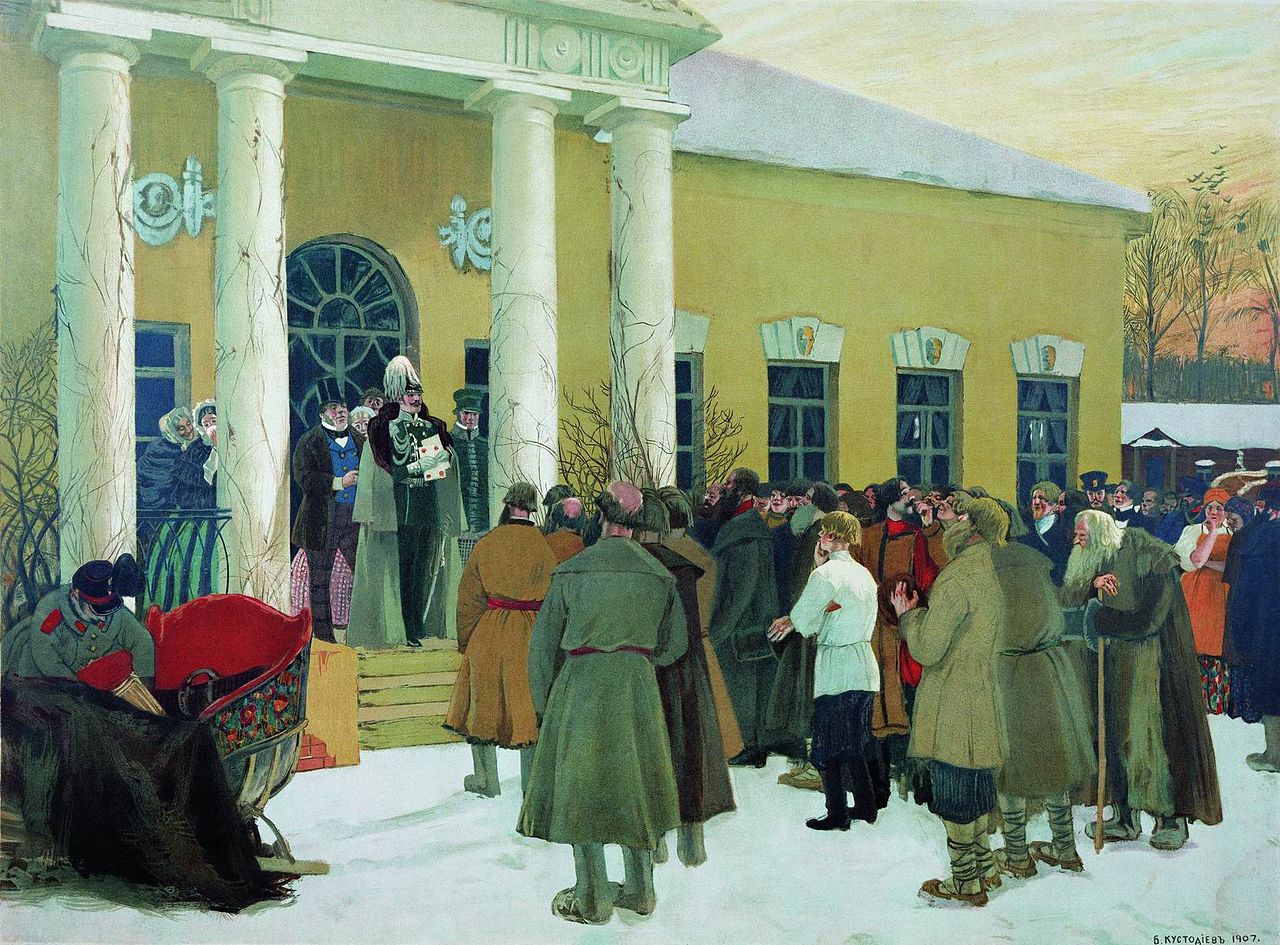 Борис Кустодиев. «Освобождение крестьян (Чтение манифеста)». 1907