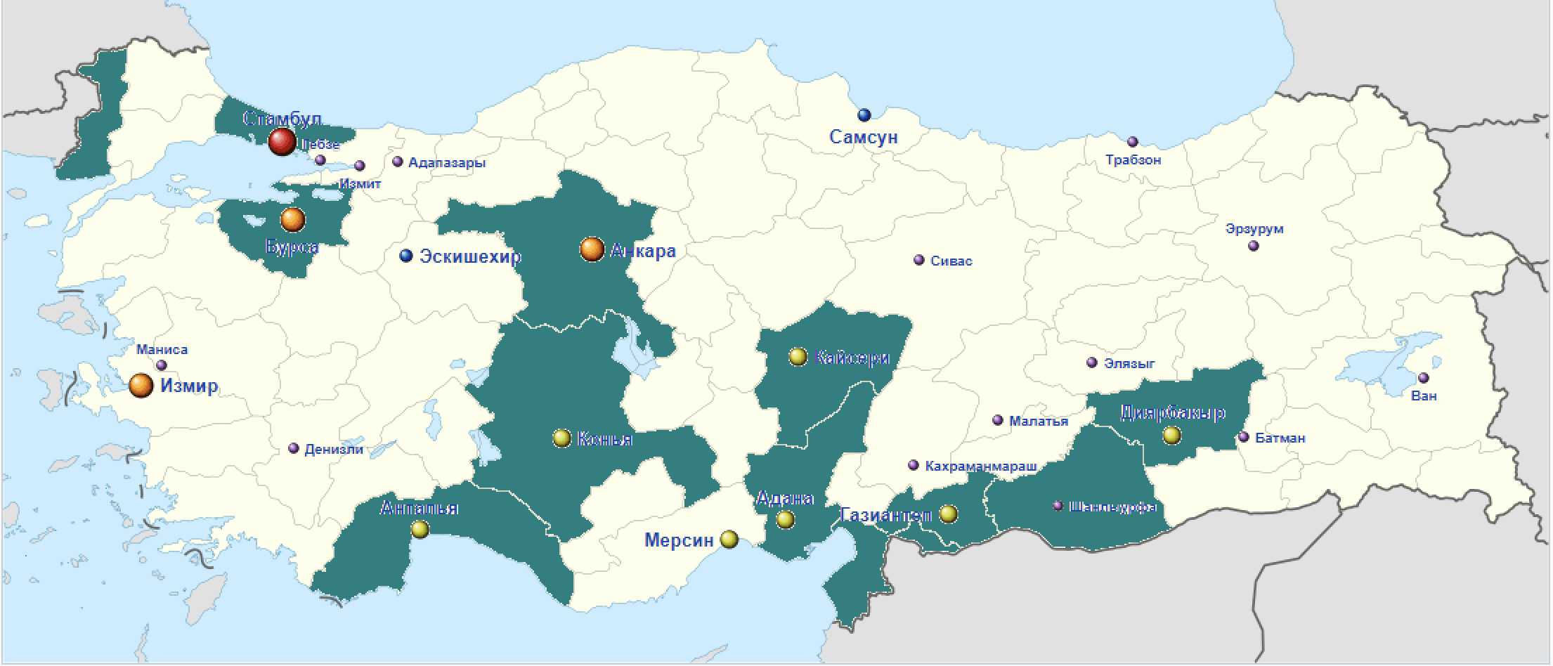 Провинции в Турции, где зафиксированы антисирийские протесты