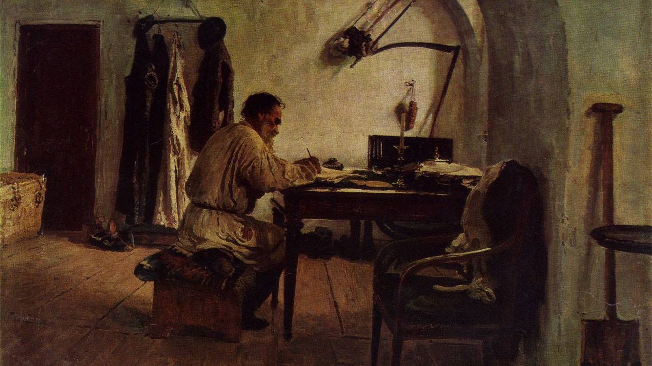 Илья Репин. Лев Николаевич Толстой в кабинете под сводами (фрагмент).1891