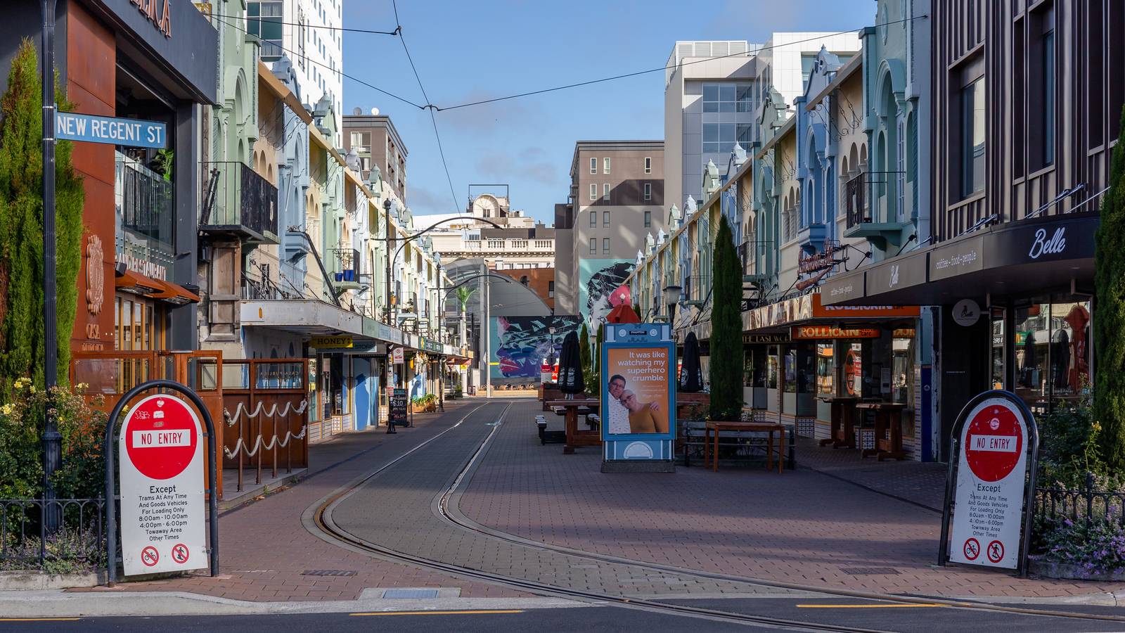 Пустые улицы в Крайстчерче в период пандемии. Новая Зеландия