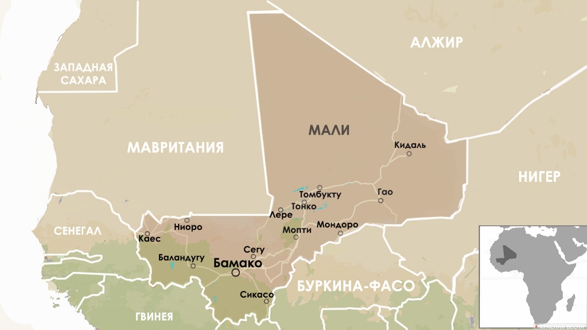Мали на карте Северной Африке