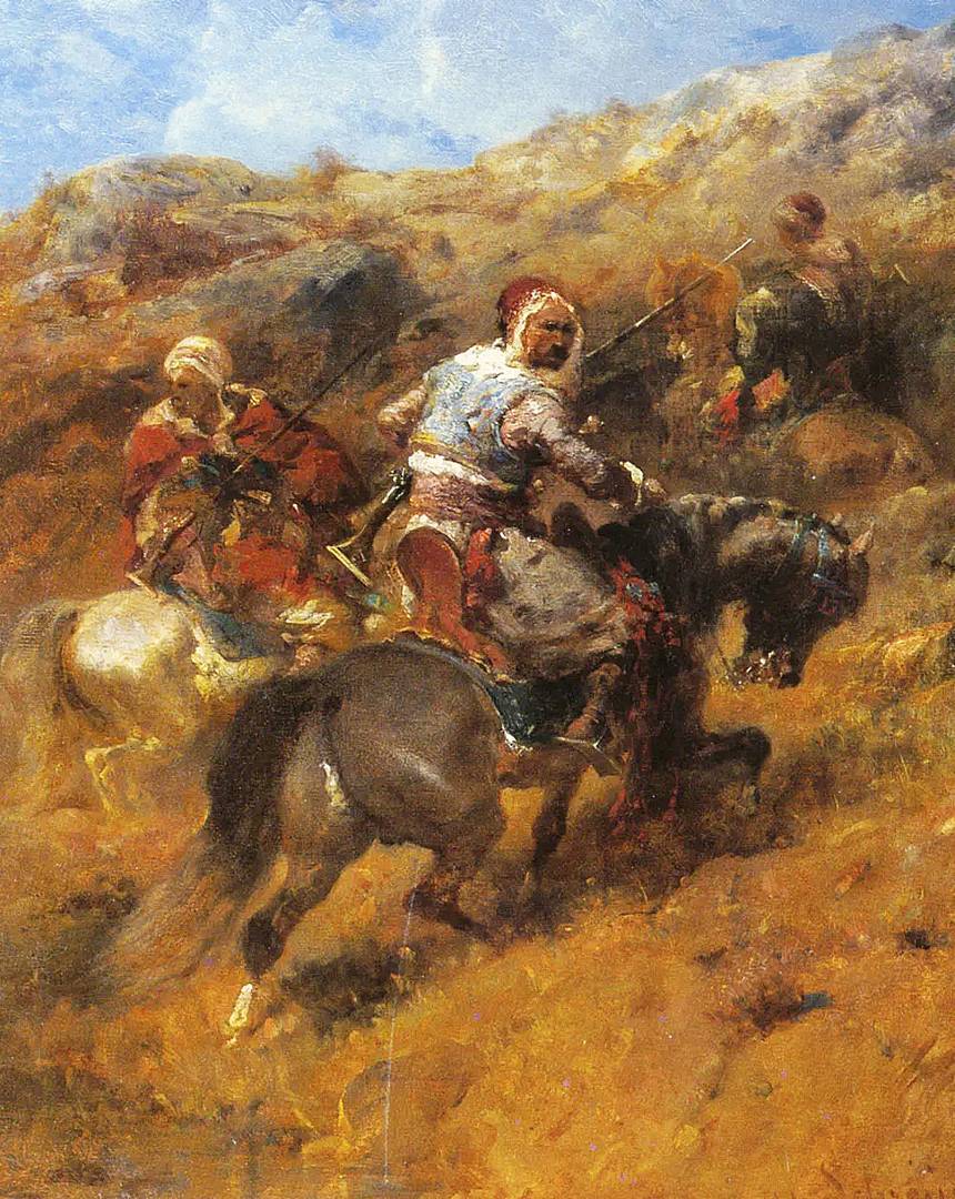 Адольф Шрейер. Арабские воины на склоне холма. XIX век