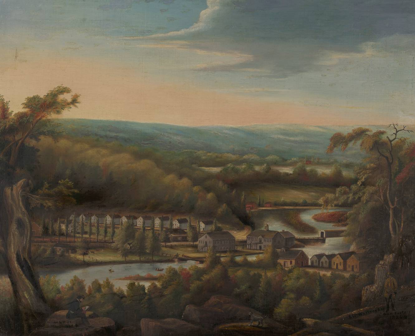 Уильям Джайлс Мансон, Вид оружейного завода Эли Уитни и Уитнейвилля 1827 года. Река Милл в Коннектикуте протекает по средней полосе. 1827
