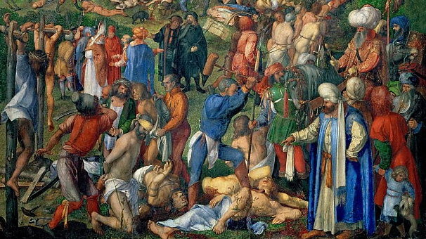 Альбрехт Дюрер. Пытка десяти тысяч христиан (фрагмент). 1508