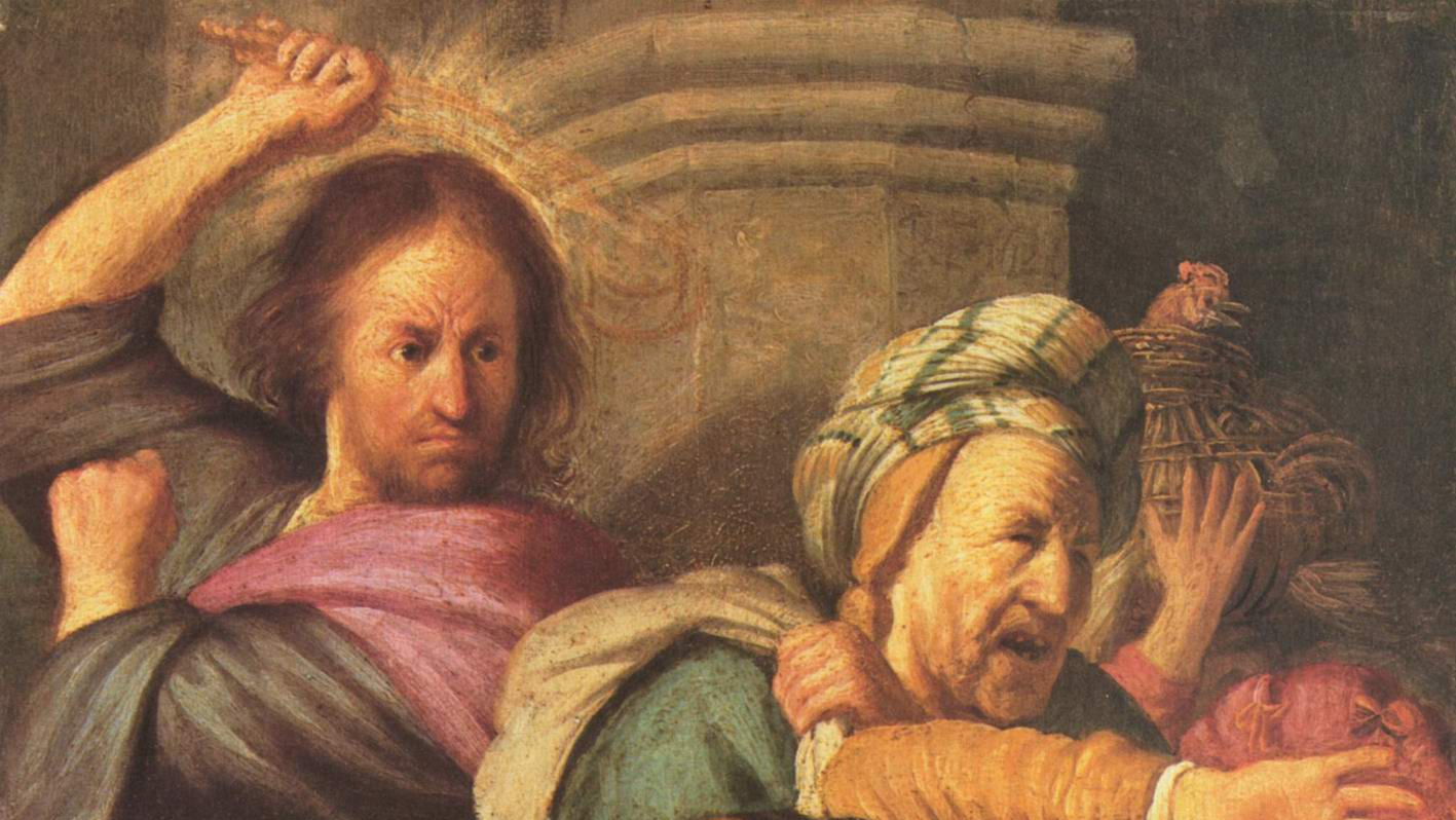 Рембрандт. Изгнание торгующих из храма (фрагмент). 1626