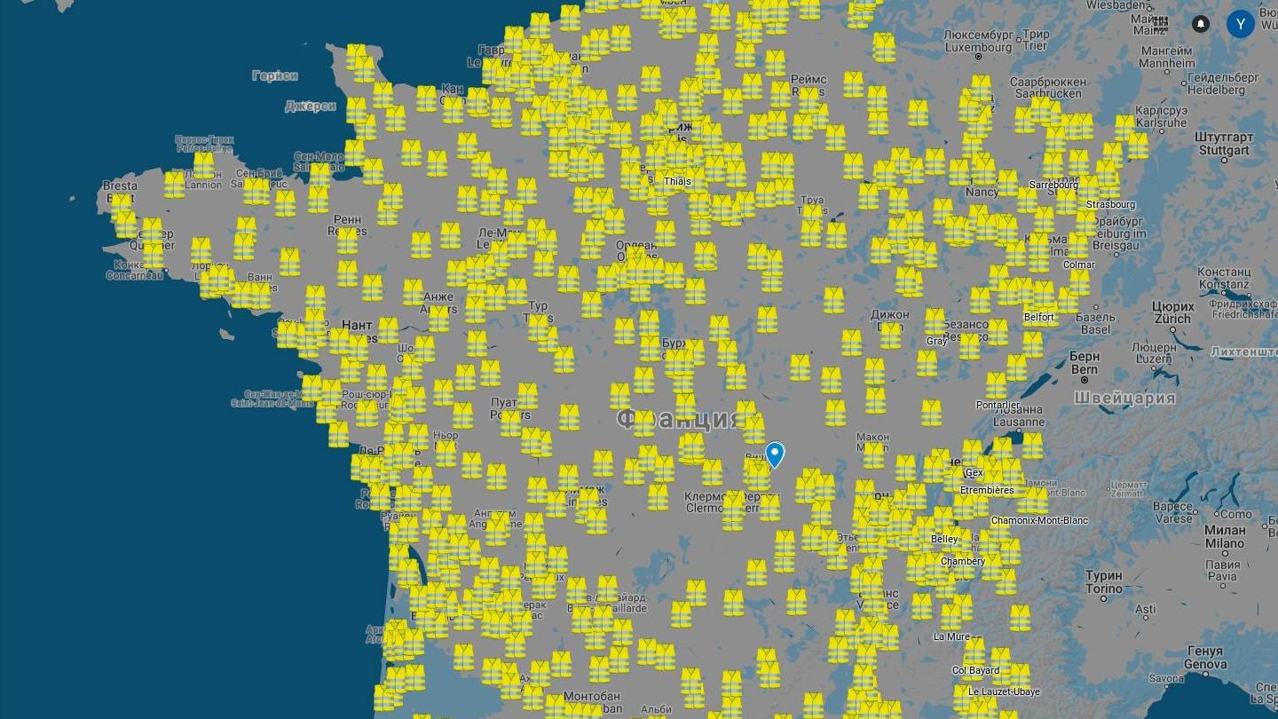 Карта протестов желтых жилетов