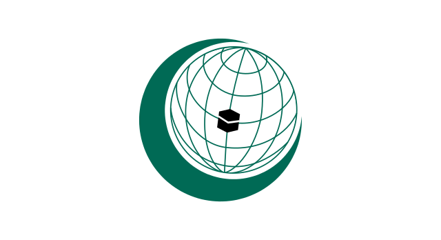 Логотип Организации исламского сотрудничества. На нем изображены полумесяц и Кааба, два общих символа ислама.
