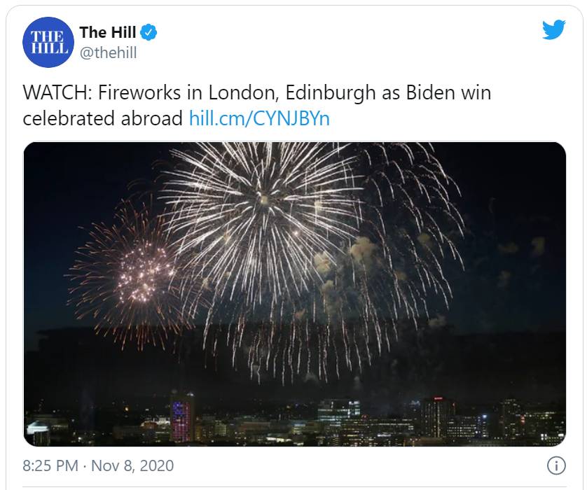 Скриншот со страницы американского издания The Hill в соцсети Twitter от 8.11.2020