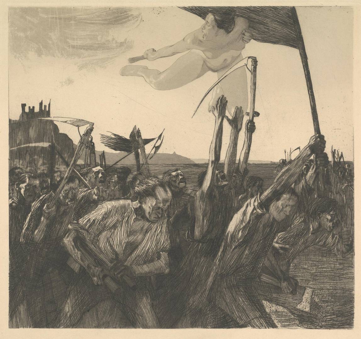 Кете Кольвиц. Восстание. Офорт из цикла «Крестьянская война». 1899