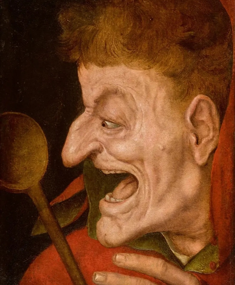 Квентин Метсис. Гротескная голова дурака, размахивающего деревянной ложкой (фрагмент). 1529