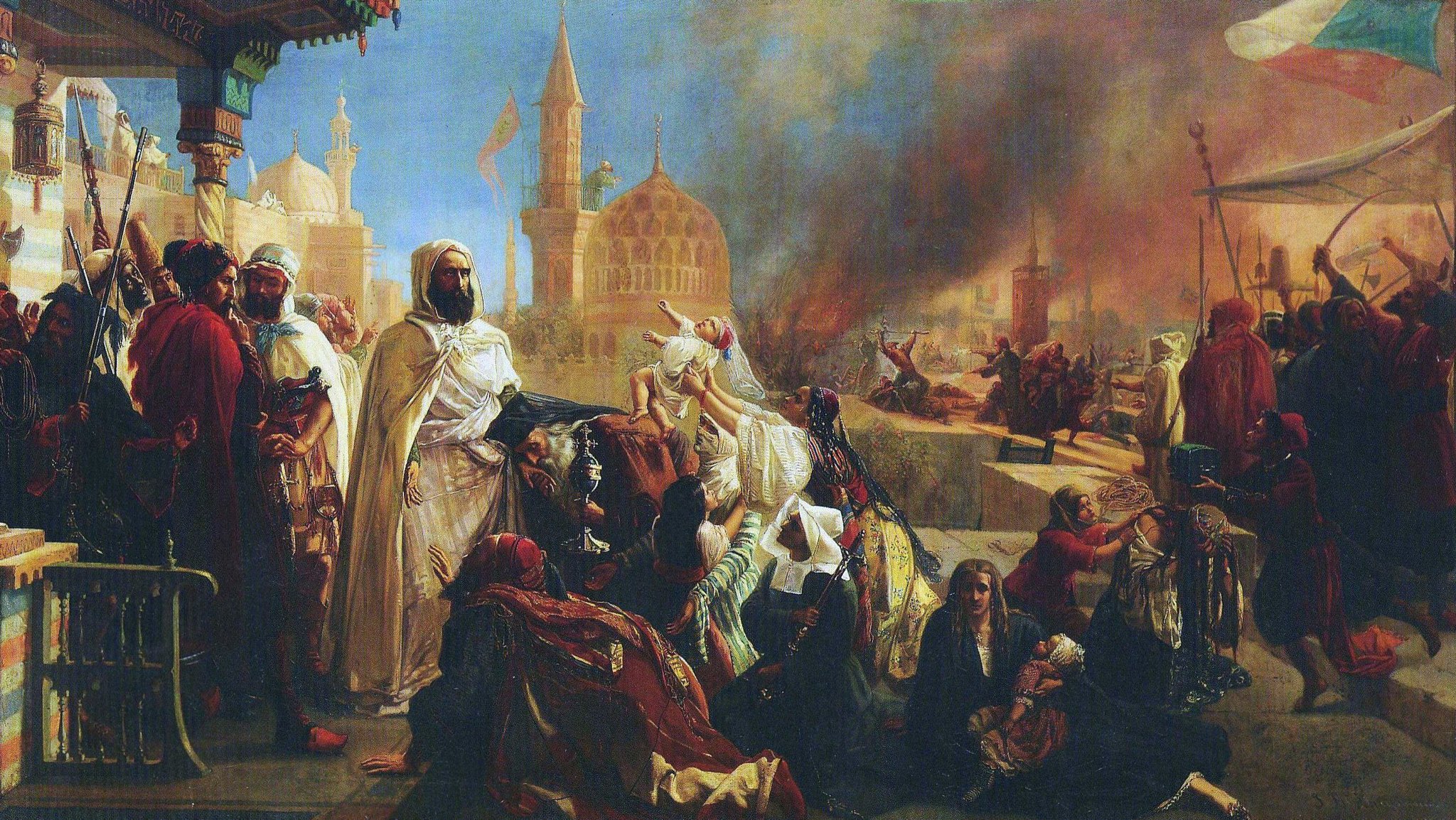 Абд аль-Кадир берёт под свою защиту христиан Дамаска. Картина Жан-Батиста Гюйсманса