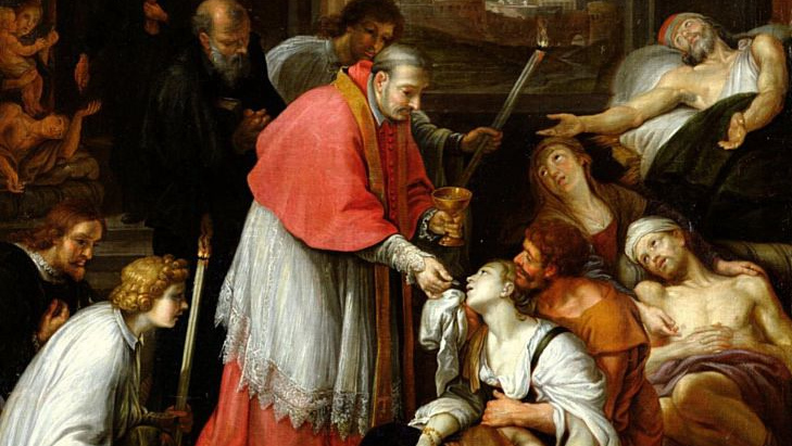 Пьер Миньяр. Санкт-Карло Борромео даёт таинственное лекарство от чумы жертвам в Милане в 1576 году