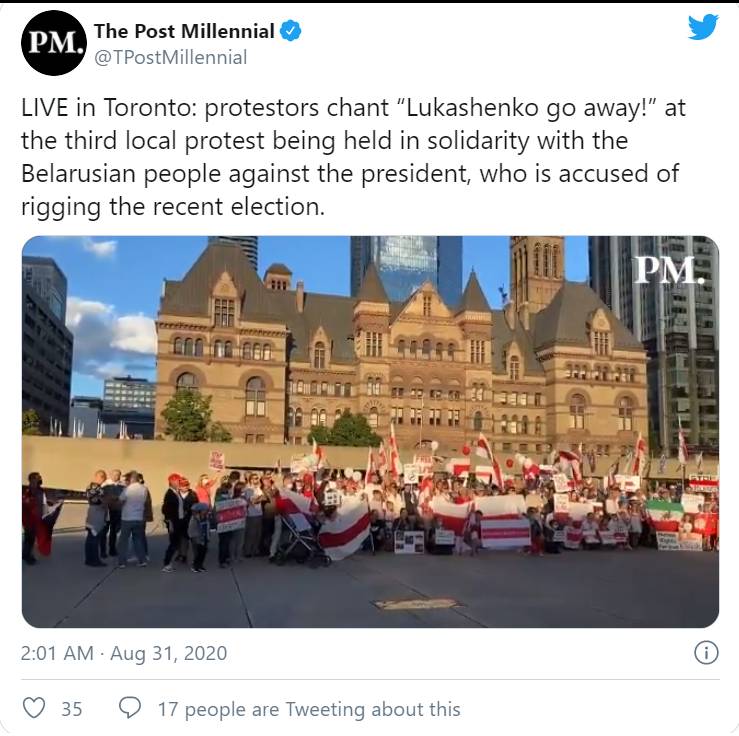 Протест в Торонто. 31 августа. Скриншот страницы Twitter @TPostMillenial