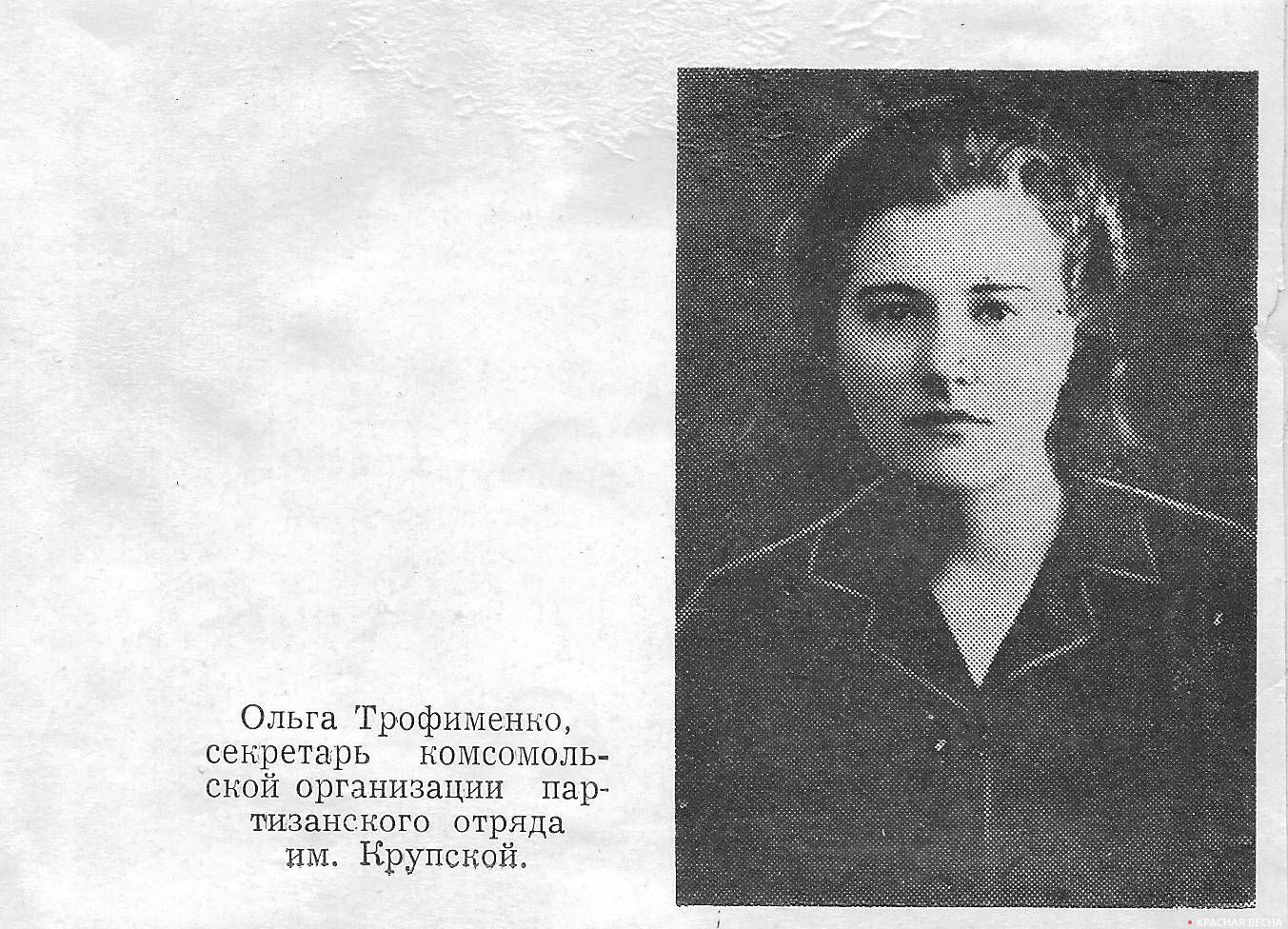 Ольга Трофименко, секретарь комсомольской организации партизанского отряда им. Крупской