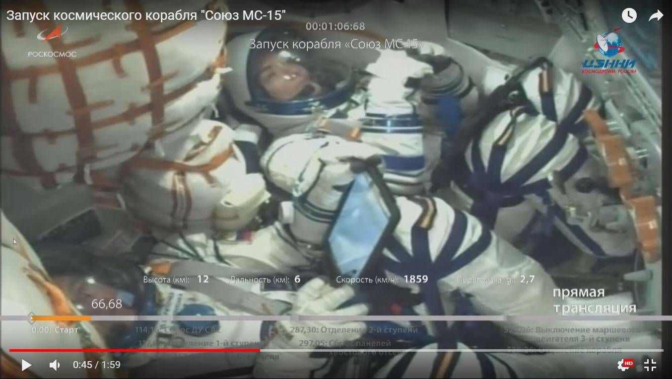Космонавты на борту «Союз МС-15»