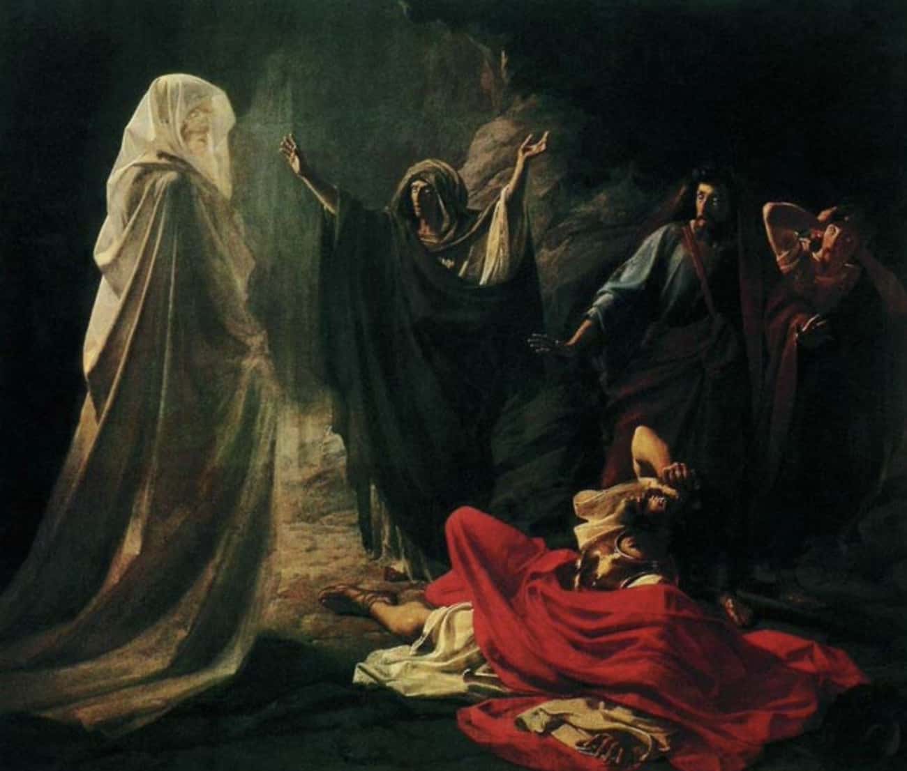 Н. Н. Ге. Аэндорская волшебница вызывает тень Самуила. 1856