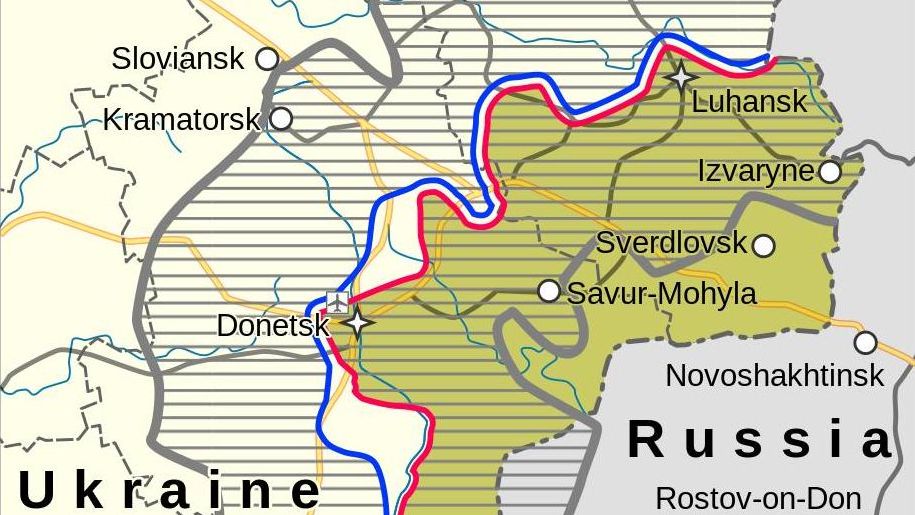 Карта с зоной безопасности согласно протоколам Минских соглашений