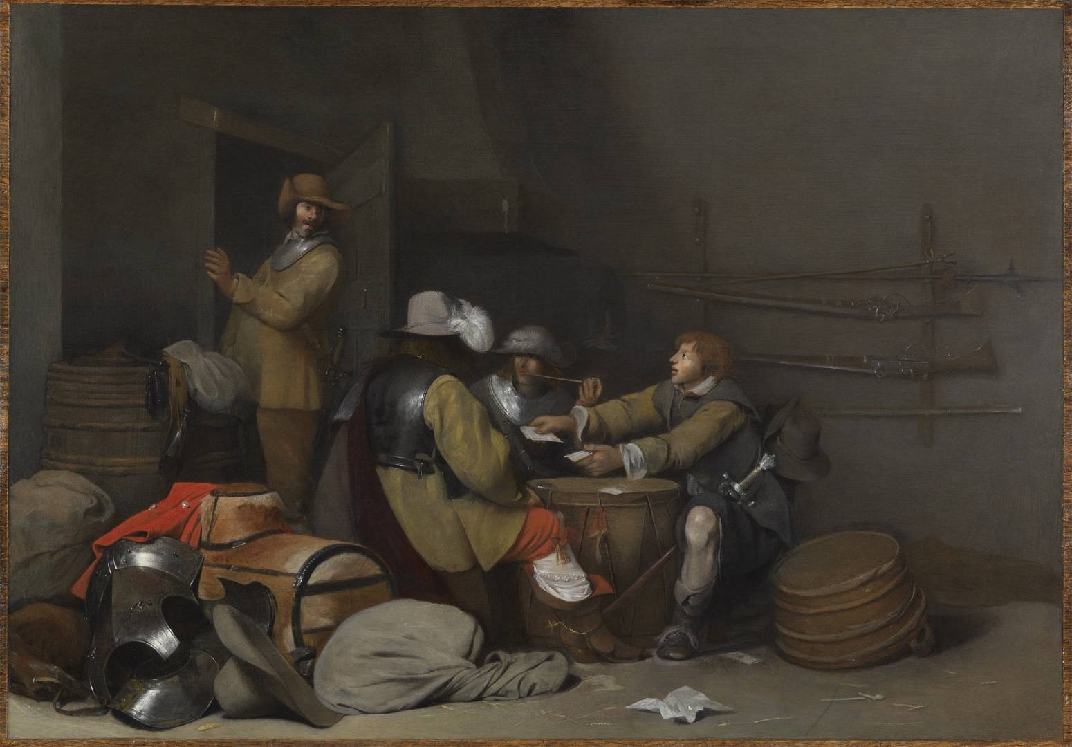 Герард Терборх. Охранная комната с курящими и играющими в карты солдатами. Около 1640