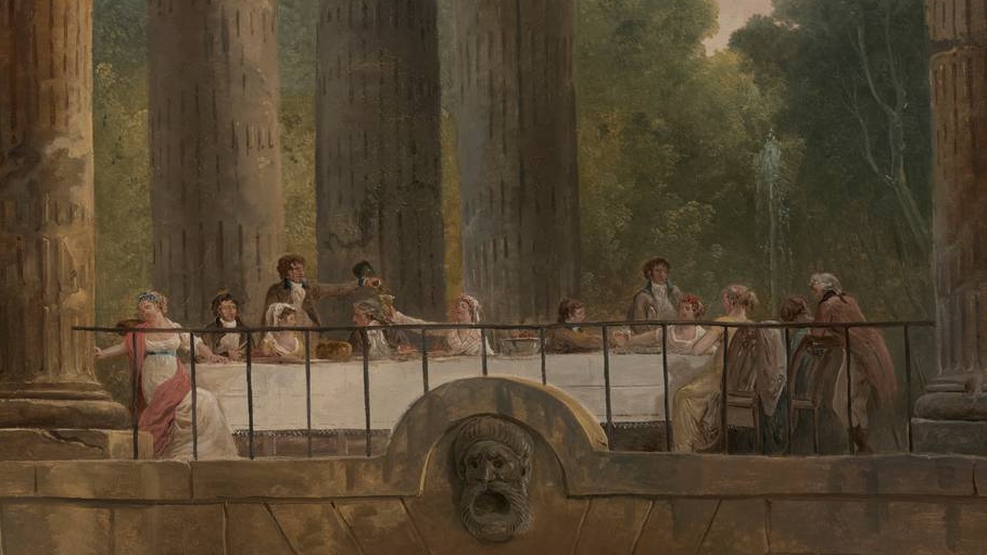 Юбер Робер. Банкет в руинах храма (фрагмент). 1795