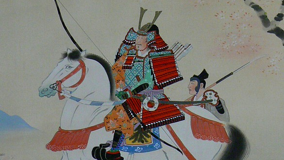 Японский рисунок на свитке. Самурай в походе. 1880-е
