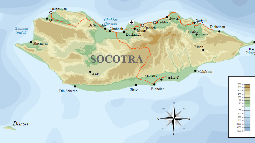 Топографическая карта Сокотры