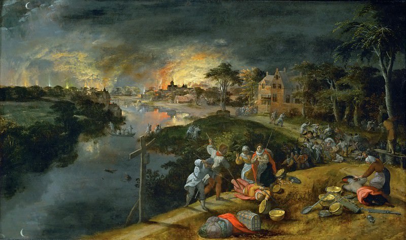 Гиллис Мостарт. Сцена кровопролития и пожара (Селяне отбивают нападение рутьеров). 1569