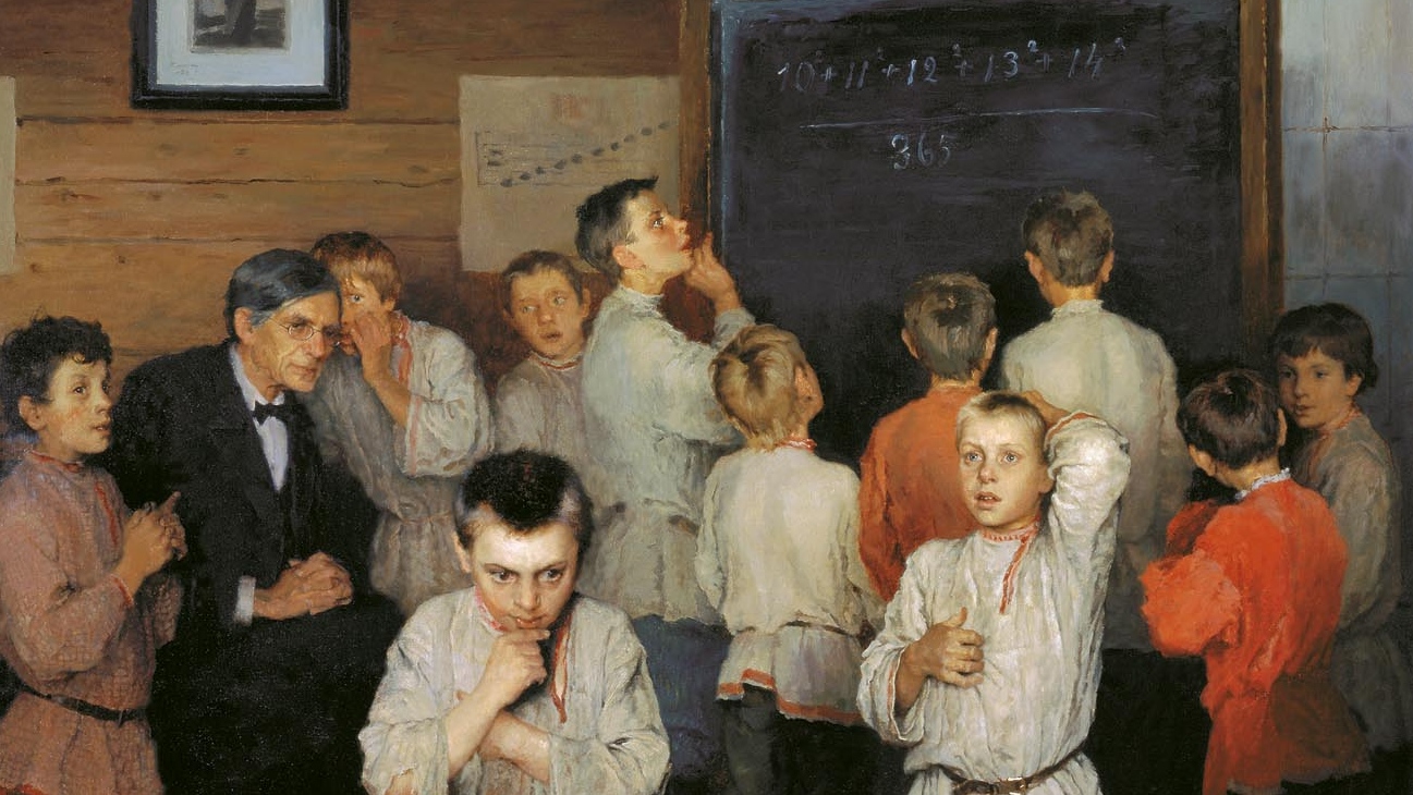 Николай Богданов-Бельский. Устный счет. В народной школе С. А. Рачинского (фрагмент). 1895.