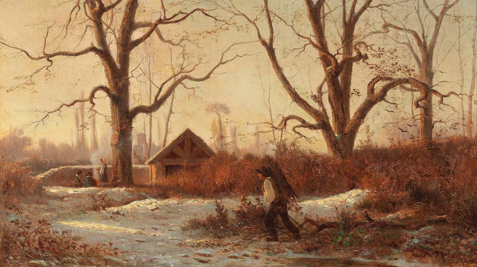 Адольф Аппиан. Зимний пейзаж со сборщиком хвороста (фрагмент). 1854