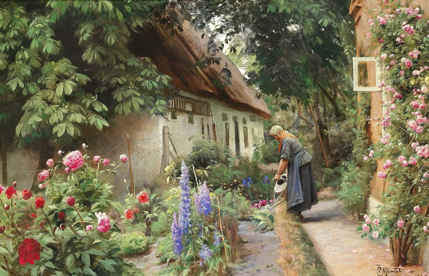 Петер Мёрк Мёнстед. Крестьянка, поливающая цветы.  1928