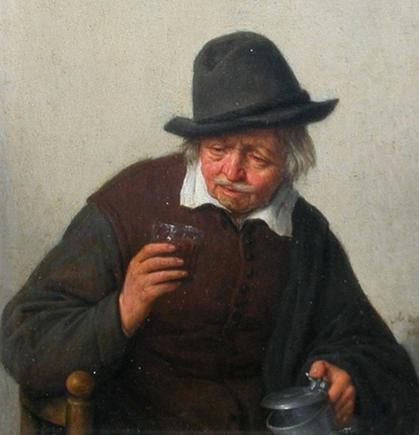 Адриан Янс ван Остаде. Пьяница со стаканом и кувшином. 1667