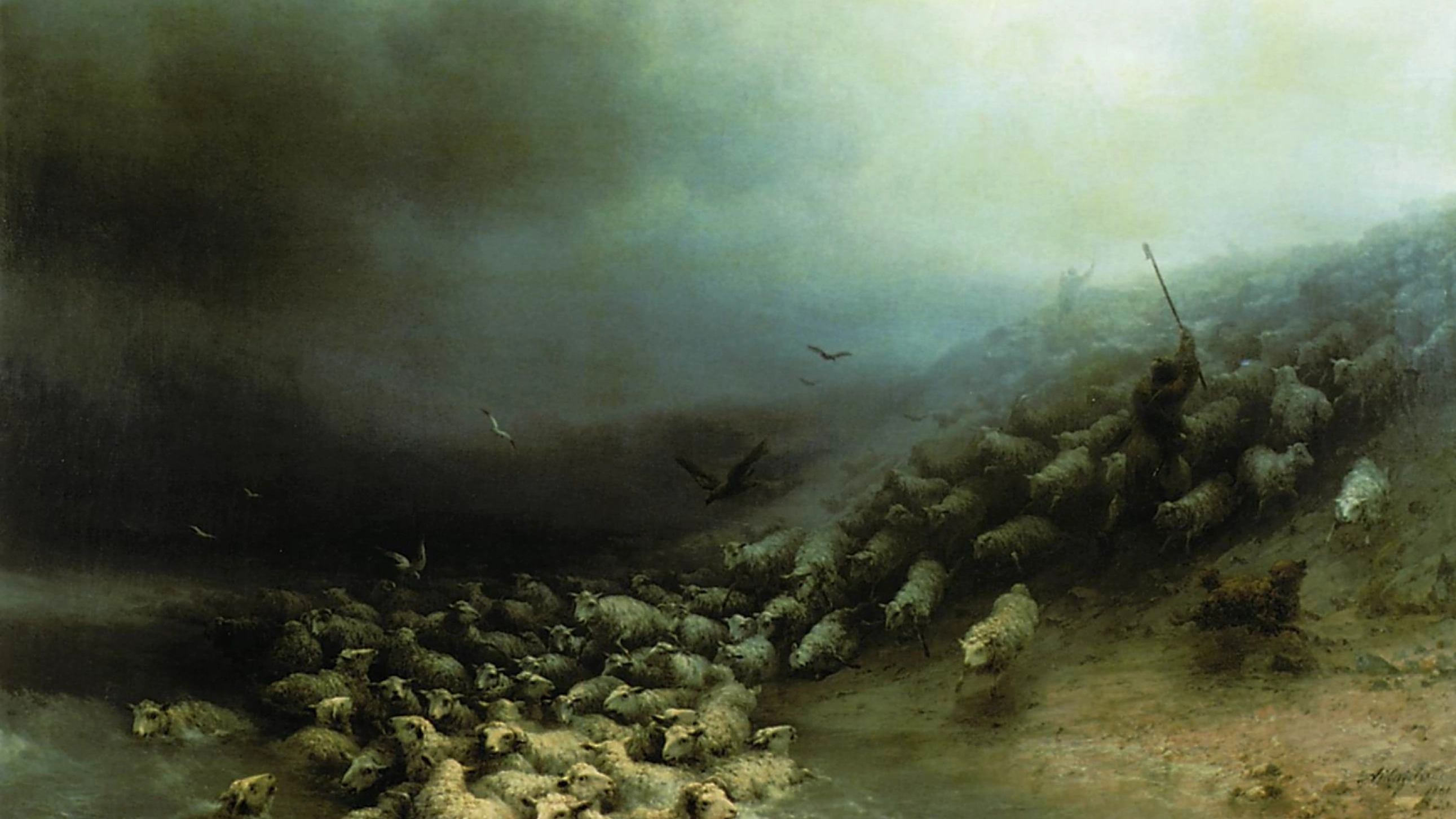 И. К. Айвазовский. Овцы, загоняемые бурею в море. 1855