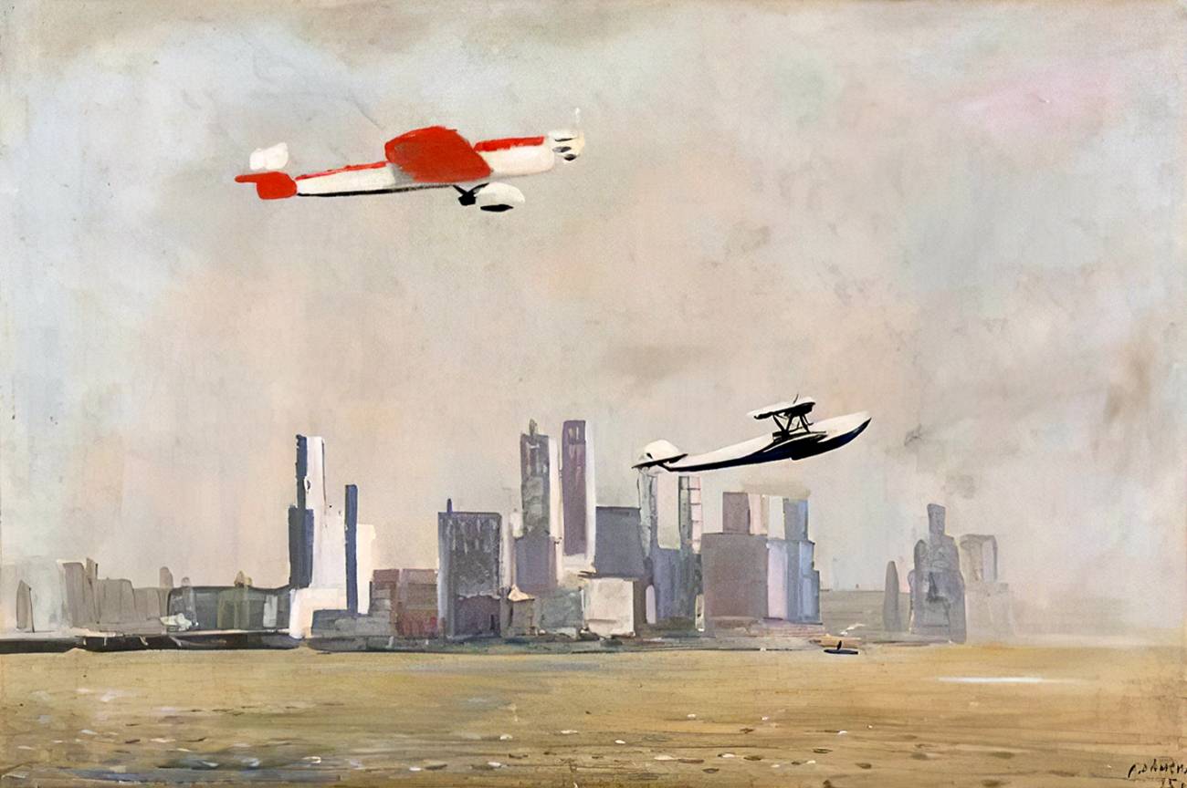 Александр Дейнека. Самолёты над Нью-Йорком. 1935