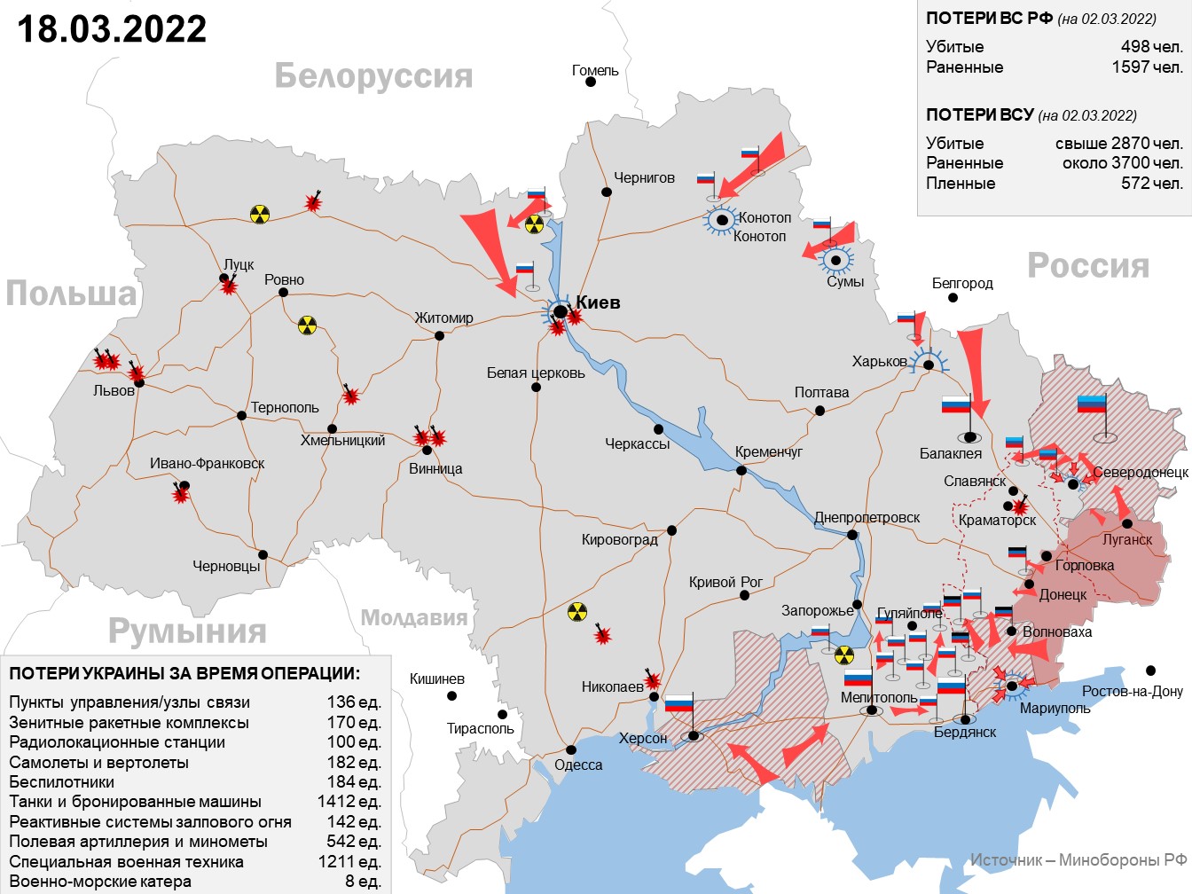 Карта военных действий на Украине 18.03.2022