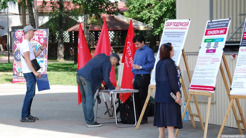 Сбор подписей против пенсионной реформы. Новосибирск