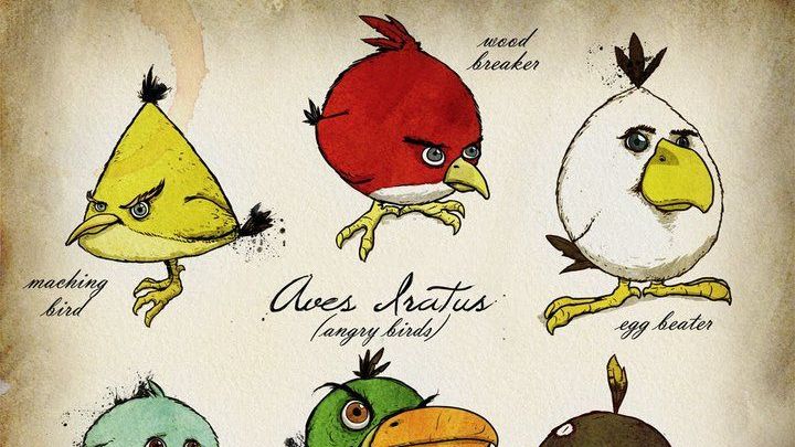 Эскизы птичек из игры Angry birds, фрагмент