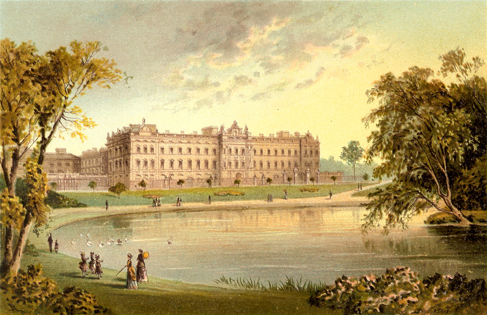 Вид Букингемского дворца со стороны озера Сент-Джеймс-Парк, 1897 г.