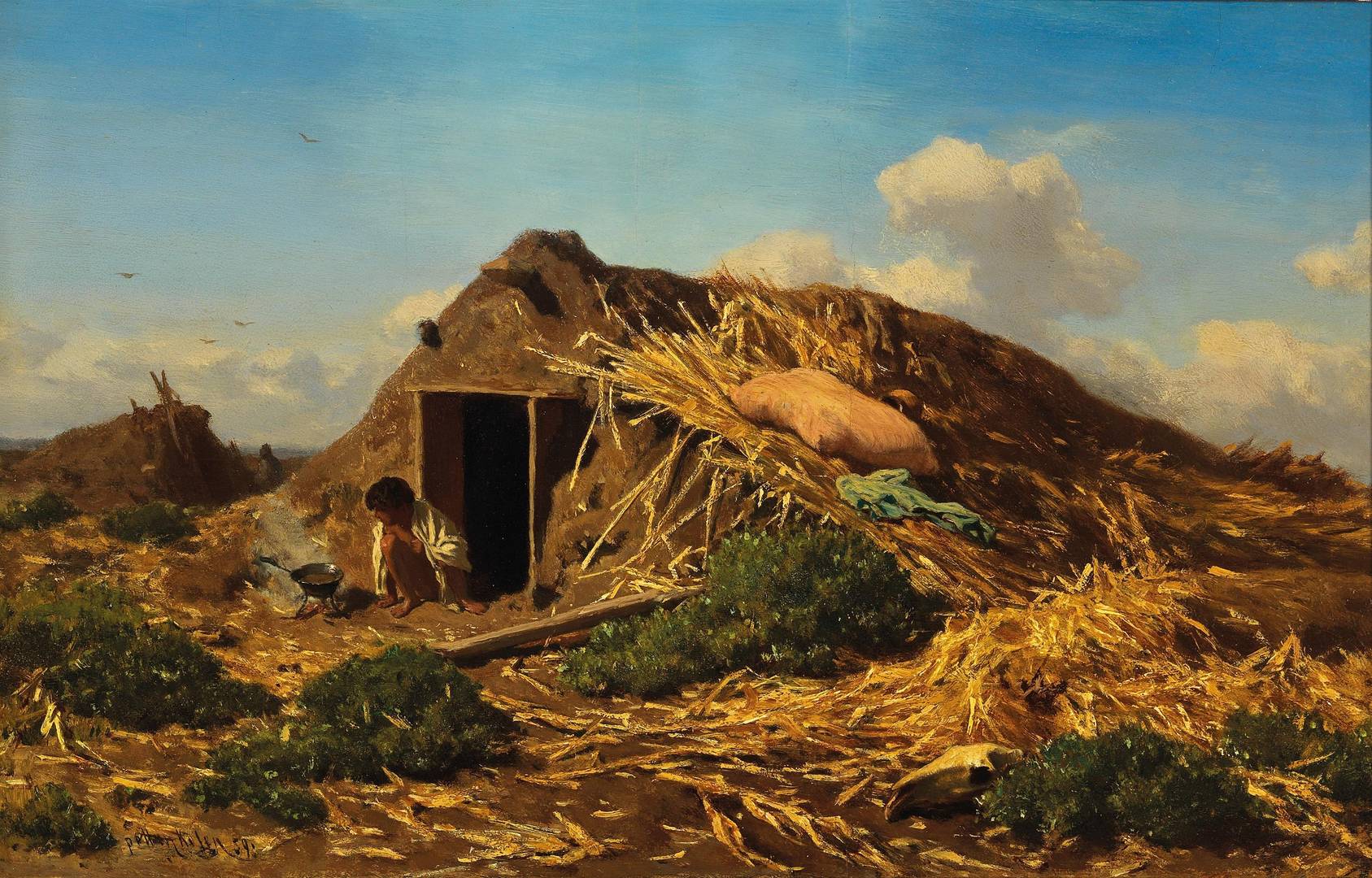 Август фон Петтенкофен. Цыганский мальчик у лачуги. 1859