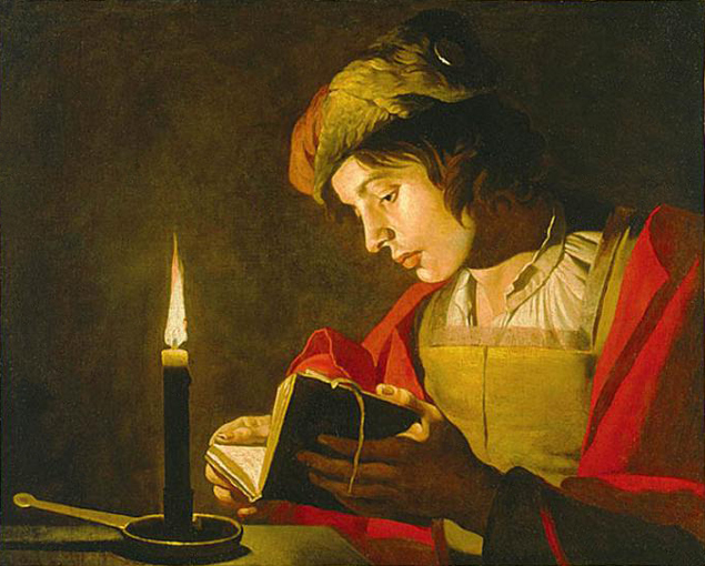 Маттиас Стом. Юноша читает при свече