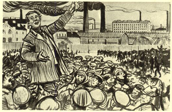 Борис Кустодиев. Митинг на Путиловском заводе. Забастовка. 1906