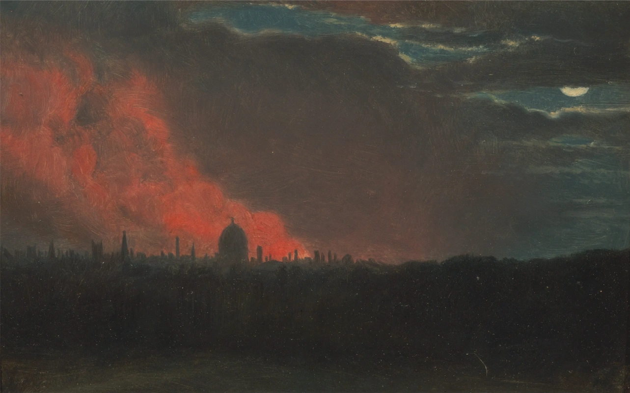 Джон Констебл. Пожар в Лондоне, вид из Хэмпстена. 1826