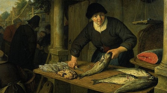 Адриан ван Остаде. Торговка рыбой (фрагмент). 1670
