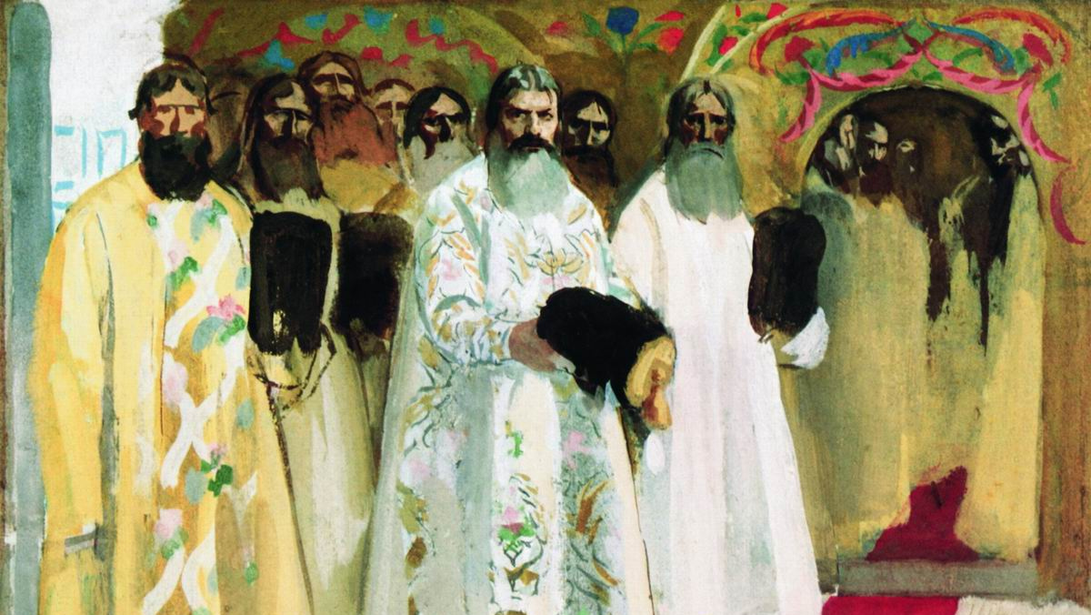 Андрей Рябушкин. Ожидают выхода царя (фрагмент эскиза). 1901